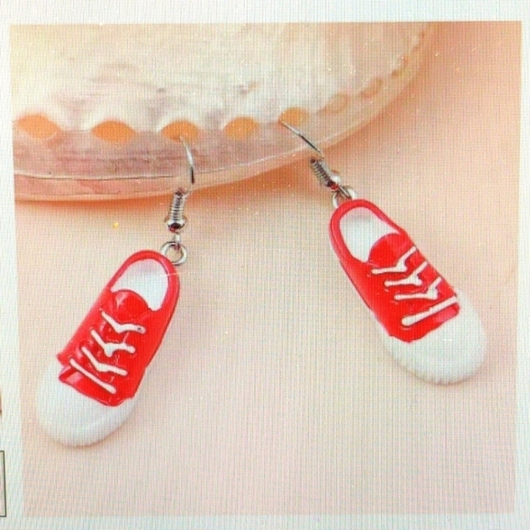 Jewelry - Acrylic Red & White Sneaker Earrings